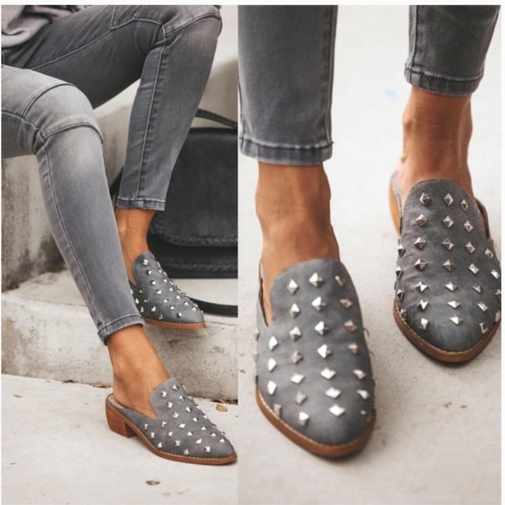 Mi.iM dark grey leather silver studded slides